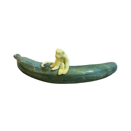 LITTLE MONKEY WITH BANANA SCULPTURE