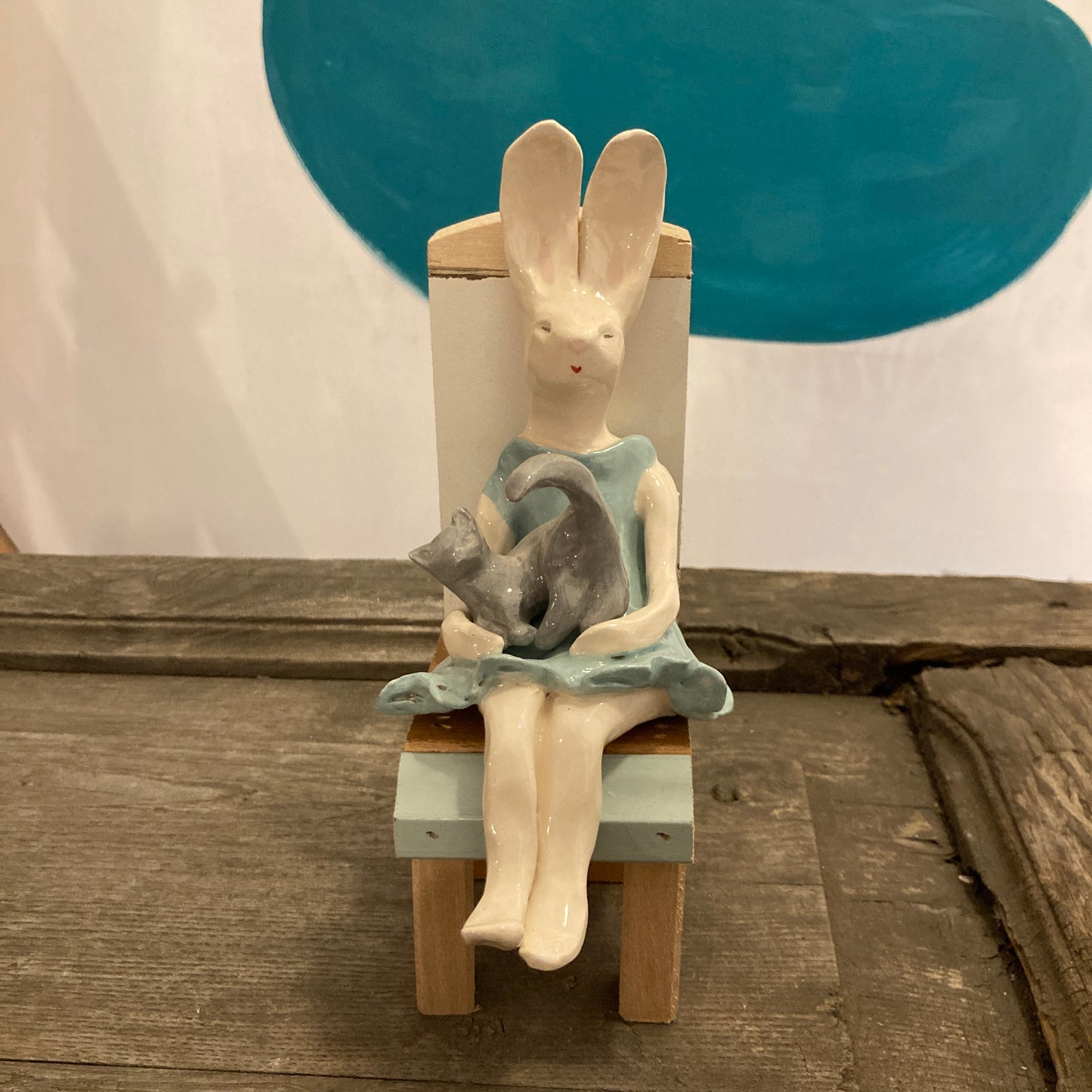 BUNNY WITH KITTEN SCULPTURE