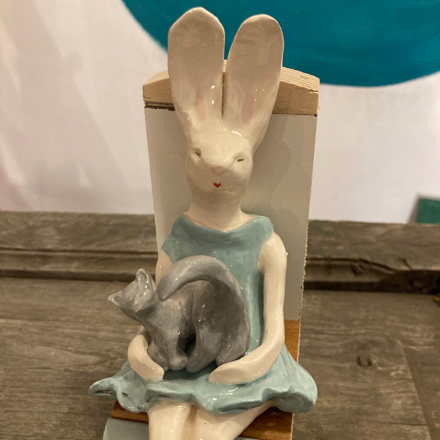 BUNNY WITH KITTEN SCULPTURE